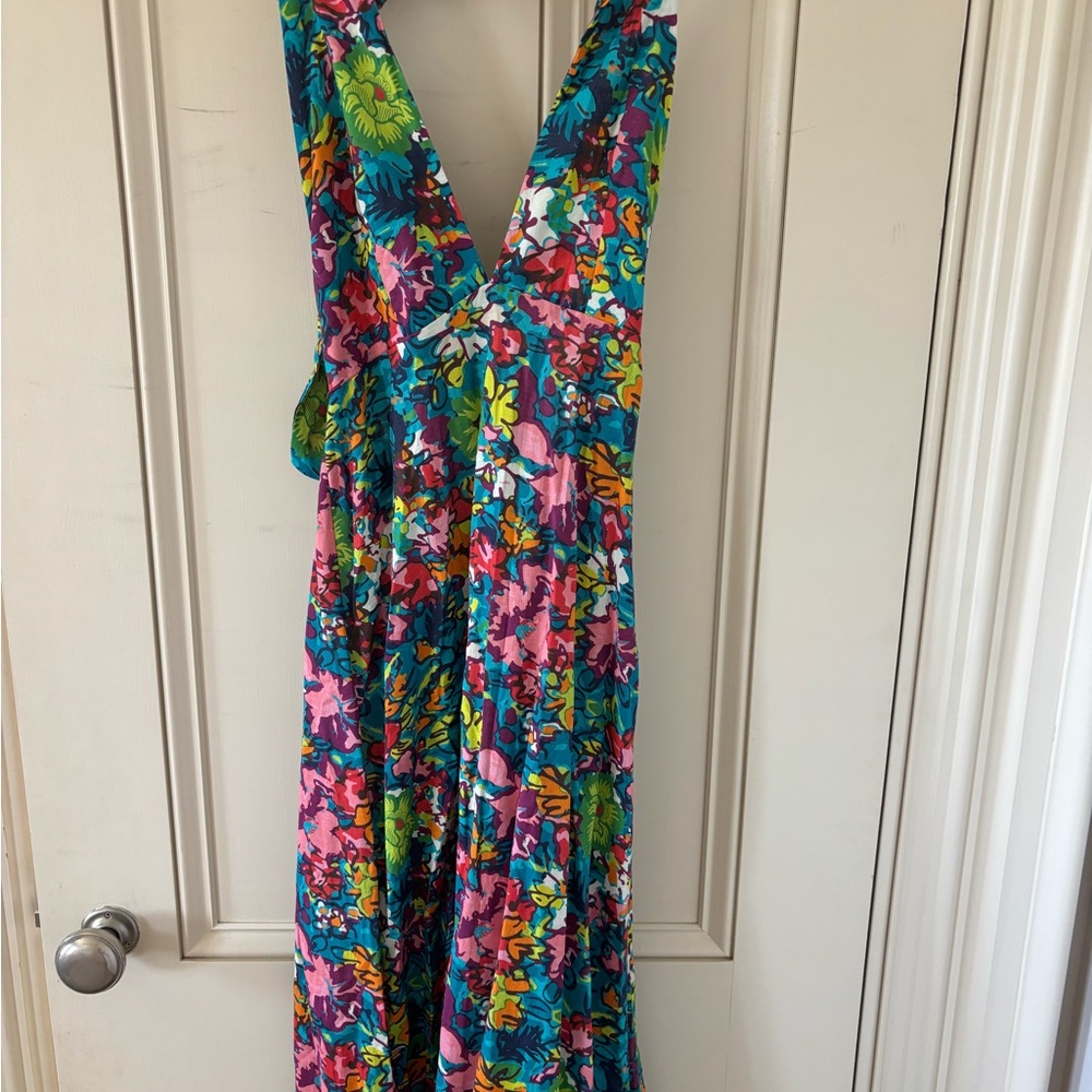 Free People Blue and Pink Maxi Dress with Floral Design